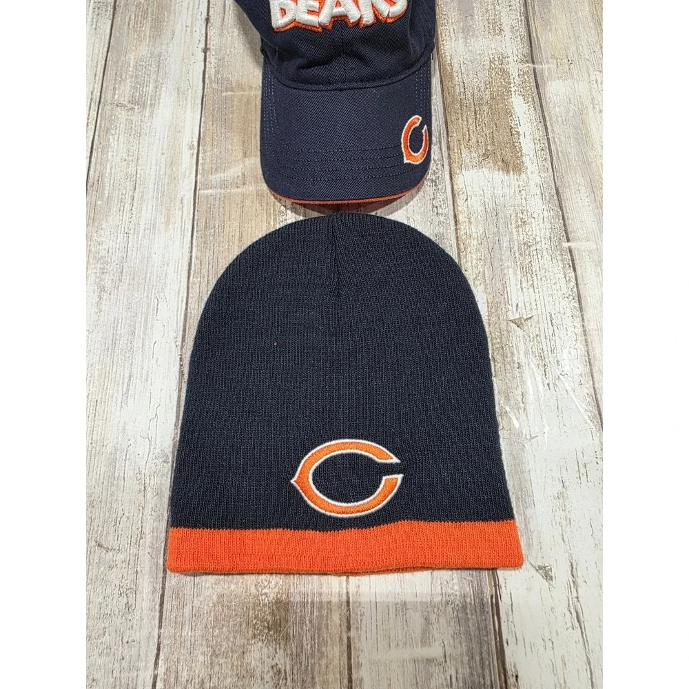 NFL Chicago Bears‎ Hat Beanie Set Navy Blue Orange Adjustable Cap Knit Hat